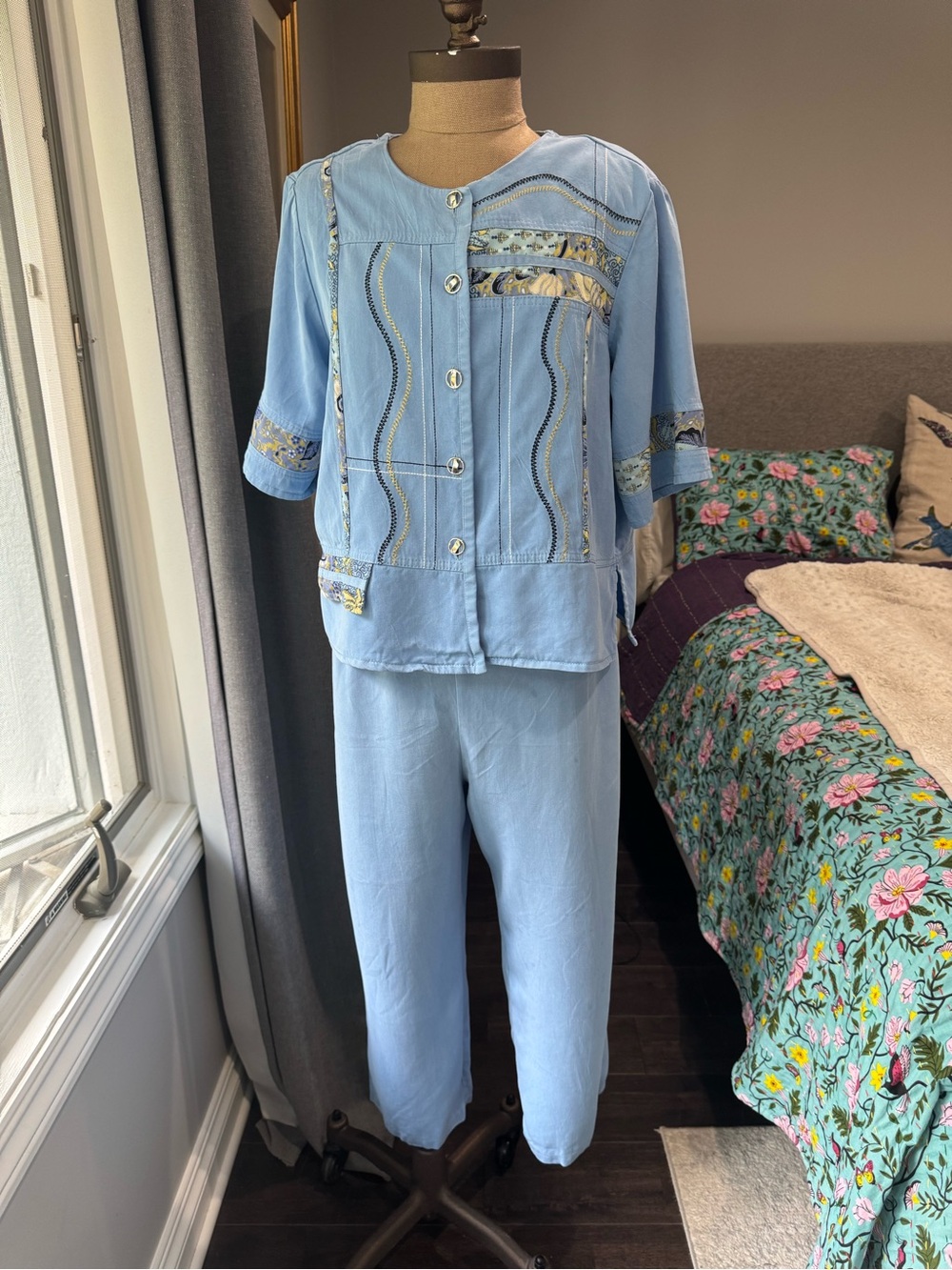 Vintage Tommy N Loulou Blue Tencel Blend Patchwork 2-Piece Pant Set - Size L